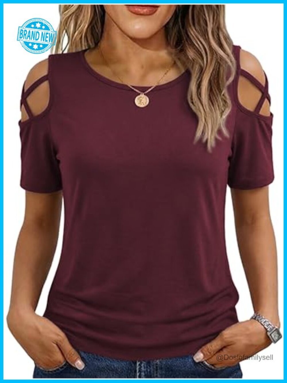 Women's Cold Shoulder Short Sleeve Tunic T-Shirt Scoop Neck High Low Stretchy